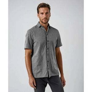 Ike‎ Behar Black White Jacquard Diamond Contrast Knit Short Sleeve Shirt - Large